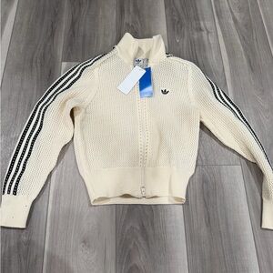 Adidas Women's Crotchet Cream Zip-Up Sweater